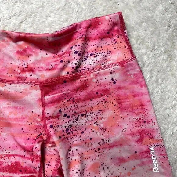 Reebok Pink Ombre Paint Splatter Bike Workout Shorts Women's Size XS Extra Small - Picture 3 of 7
